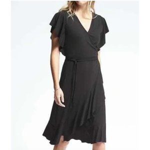 BANANA REPUBLIC black flounce wrap dress size XS